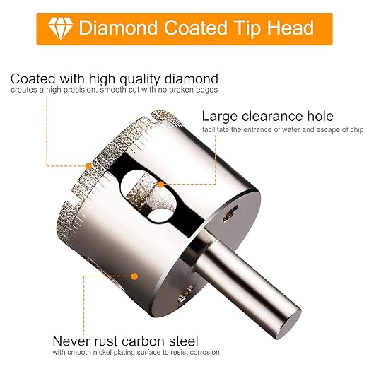 THINKWORK Diamond Drill Bits, Hollow Drill Hole Saw Set, 10-Piece Tile Opener with Hole Saw Guidance Fixture, Suitable for Ceramic, Glass, Tile, Porcelain, Marble