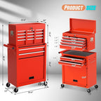 8-Drawer Rolling Tool Chest with Wheels, 2-in-1 Detachable Tool Box with Drawers and Large Cabinet, Rolling Tool Chest Storage Cabinet with Lockable for Warehouse, Garage, Workshop (Red)