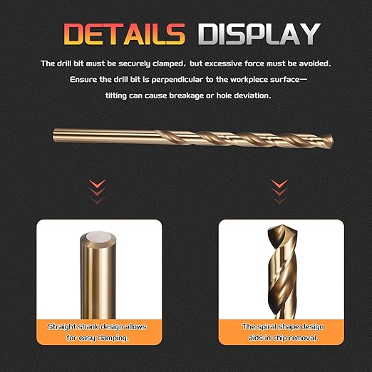 Drill Bit, #19 Cutting Diameter, 4341 HSS Gold Finish 135° Cutting Angle Number Jobber Bits - (Applications: for Drilling Soft Metal Plastic Wood), 5-Pieces