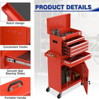 5 Drawer Tools Chest, Tool Cabinet with Universal Lockable Wheels，Tool Box with Detachable Top Box for Workshop(Red)