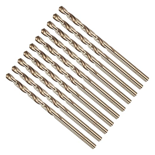 Drill Bit, #30 Cutting Diameter, 4341 HSS Gold Finish 135° Cutting Angle Number Jobber Bits - (Applications: for Drilling Soft Metal Plastic Wood), 10-Pieces