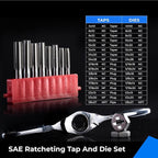 toolant 41pcs SAE Ratcheting Tap and Die Set, Complete Tap, Die, and Handle Kit, Effort-saving Ratcheting Handle, Full Range of SAE Sizes from #4 to 1/2" including UNC, UNF, and 1/8 NPT, Plastic Case