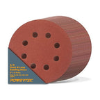 POWERTEC 45100, 100 Pack, 6"x 8 Holes, A/O Hook & Loop Sanding Disc | 40, 80, 120, 220, 320, Assorted Grits, Red