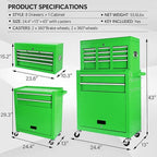 8 Drawers Rolling Tool Chest - Tool Box Organizer with Wheels and Drawers, Detachable Storage Cabinet with Lock for Garage Workshop, Green