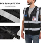 Dib Safety Reflective Mesh Vest High Visibility with Pockets and Zipper, Black Mesh S