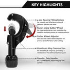 Flexzion Tube Cutter, Heavy Duty Tubing Pipe Cutter, 1/8 to 1-3/8 inch Cutting Diameter w/Reamer, Ideal for Cutting Copper, Aluminum, Brass, Steel, Plastic and More