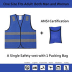 Blue Safety Vests 10 Pack - Reflective High Visibility Construction ANSI Class 2 Work Vests for Men,Woman,Hi Vis Mesh and Neon Silver Strip