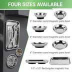Magnetic Tray 4-Piece, Large Magnetic Parts Tray and Round Magnetic Parts Tray Set, Stainless Steel Heavy Duty 9.5" W x 5.5''L Square and 6" 4" 3"Round Tools Tray