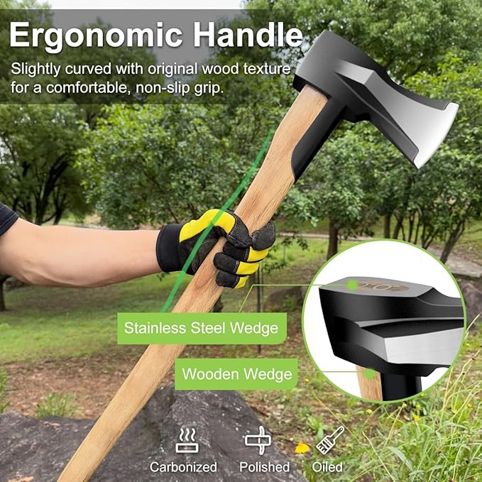 Wood Splitting Axe,Splitting Maul for Firewood,Heavy Duty Axe Forged Carbon Steel, Wooden Handle Chopping Axes (36inch)