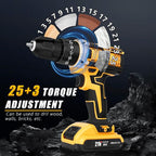 Cordless Drill Set 21V, Electric Screwdriver with 2 Batteries 2000mAh, 25+3 Torque Cordless Hammer Drill, 2-Speed, 42N.m Max, LED Work Light
