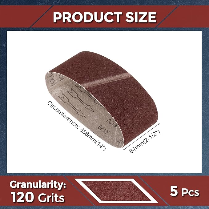 5 Pcs Sanding Belts 2-1/2 x 14 Inch 120 Grit Aluminum Oxide Abrasive Sandpaper for Belt Sander Metal Grinding Wood Working Weld Rust Removal