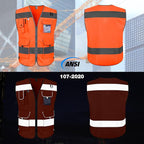 TCCFCCT High Visibility Vest 9 Pockets Hi Vis Reflective Safety Vest for Men Women, Construction Vest with Reflective Strips, Meets ANSI/ISEA Standards, (Orange, Small)