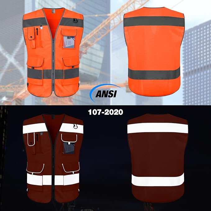 TCCFCCT High Visibility Vest 9 Pockets Hi Vis Reflective Safety Vest for Men Women, Construction Vest with Reinforced Sewing, Durable to Use, Meets ANSI/ISEA Standards, (Orange, 4X-Large)