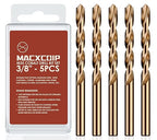 3/8" (5pcs) Cobalt Drill Bit Set, M35 High Speed Steel Jobber Length Drill Bit Kit for Hardened Metal, Stainless Steel, Cast Iron, Wood and Plastic, with Index Storage Case