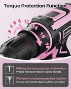 Pink Cordless Drill Set, Electric Power Drill for Women, Lightweight Electric Screwdriver Driver with Battery & Charger, 3/8" Keyless Chuck, Womens Tool Kit for Home DIY Projects