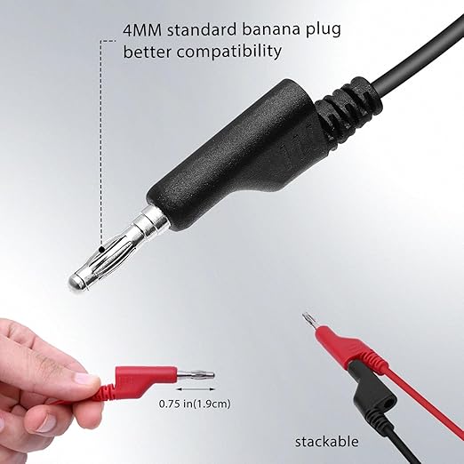 16 Gauge 2pcs/3.3Ft 4MM Banana Plug to Test Hook Clips UL3135, Heavy Duty Silicone Test Leads Set Jumper Wires Kit for Testing - EDGELEC