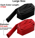 2 Pcs 1/2 inch (Diameter) Heat Shrink Tubing, 3:1 Adhesive-Lined Large Heat Wire Shrinkable Tube by MILAPEAK (4 Feet, Black & Red)