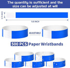 500 Pcs Blue Paper Wristbands for Events Waterproof Neon Wrist Bands Adhesive Concert Identification Wristbands Hand Bands for Events (Blue)