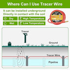 14 AWG Tracer Wire 600V 100% Solid Copper Conductor Direct Burial Underground, Red Tracer Wire for Locating Underground Pipes and Lines Electrical Wire Gas Water Sewer Pipe and Fiber Optic, 500 FT