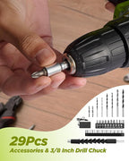Cordless Drill Set, KELNOW 21V PowerDrill with Power Pack and Charger, 3/8-Inch Keyless Chuck ElectricDrill, 25+1 Position, 2 Speed, 27pcs Drilldriver Bits Tool Drills for DIY Projects