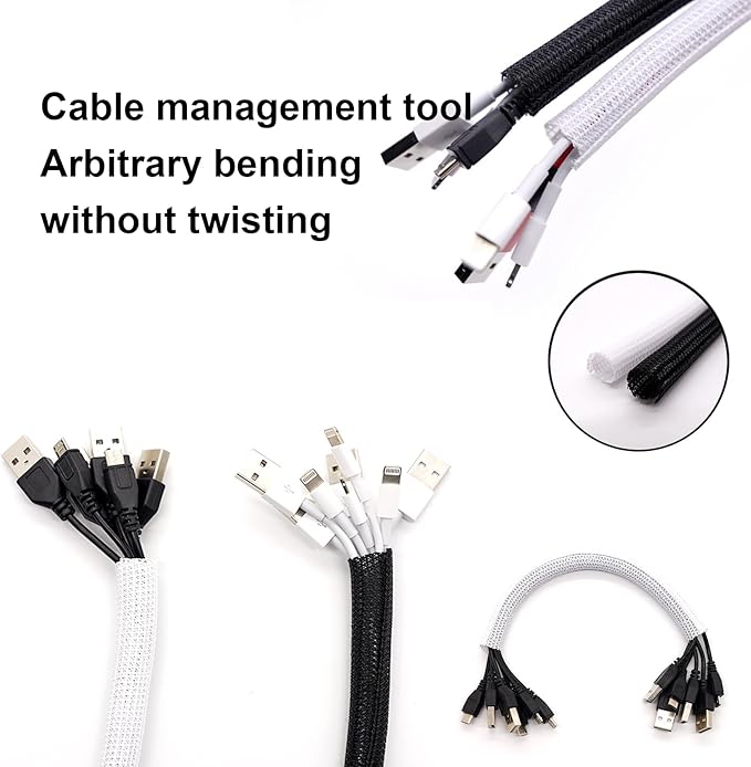 25ft – 1" Split Braided Cable Sleeve – Self-Wrapping Wire Loom Cord Protector for Power Cords, PC, TV, Automotive, and Audio Cable Management – Flexible Cable Organizer – Black