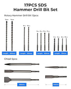 toolant Rotary Hammer Drill Bits Set with Chisels-Masonry Drill Bit Set,SDS Plus 17PCS Concrete Masonry Hole Tool with Storage Case for Concrete, Stone, Brick