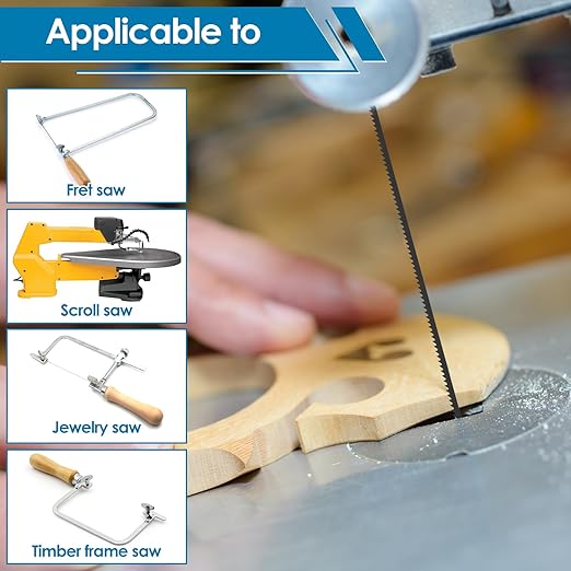 24Pcs Coping Saw Blades Set, 6-1/2-Inch Long Between Pins, Sturdy Wood Cutting Saw Blades Kit (15 TPI, 18 TPI, 24 TPI) High-Carbon Steel Pin End Scroll Saw Blade Assortment (24, 15/18/24)