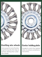 Knotted Wire Wheel Brush 4.5in 5/8-11 Threads Arbor for 4-1/2" Angle Grinder - 2pcs
