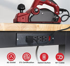 48 Inch Work Table for Garage Adjustable Height Rubber Wood Tabletop Workbench with Storage Work Bench Table with Power Outlets Pegboard Pad for Woodworking Shop Home Office