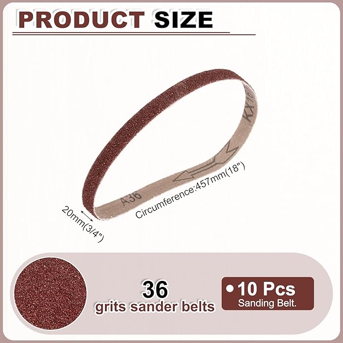 HARFINGTON 3/4 x 18 Inch Sanding Belts, 10 Pcs 36 Grit Aluminum Oxide Abrasive Belt Sander File Belt for Woodworking, Metal Polishing, Knife Sharpener