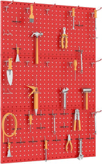 TORACK 3Pcs Metal Pegboard Panels(12x24 inch) for Wall Garage Tools Storage Pegboard System for Workbench, Modular Peg Board Tool Organizer Board Kit(Pack of 3, Red)