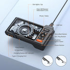 Triple Lens Sewer Inspection Camera with 50FT Semi-Rigid Cable, DEPSTECH 5"IPS Screen Endoscope Camera with Lights, 1080P Industrial Borescope, Split Screen, Waterproof Drain Pipe Tool, Carrying Case