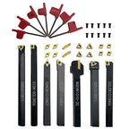 Indexable Lathe Turning Tool 3/8”10mm 7PCS Metal Lathe Tools+21PCS Carbide Inserts，Carbide Lathe Tools ，Lathe Tools，Hard Alloy Cutting Tools and Blades Used and Boring Mini Lathe Tools+10pcs Screw