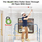 100Ft Fish Tape Wire Puller Through Conduit Thickened Polyester 3 Core Braid Pulling Fish Tape Electrical Fish Tape with Ergonomic Handle Fishtape Wire Pulling Tools with 6 Adapters (4.5mm*30M)