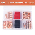 62PCS 2 AWG Ring Terminal Connectors Battery Copper Wire Lugs 2 Gauge 5/16", 3/8", 1/4", 1/2" with Heat Shrink Tubing Set, 30Pcs Battery Cable Ends and 32PCS Heat Shrink Tubing
