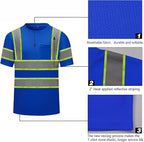 High Visibility Shirts Quick Dry Safety T Shirts with Reflective Strips and Pocket Short Sleeve Mesh Hi Vis Construction Work Class 2 Shirt for Men/Women Blue,2XL
