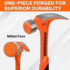 Jorgensen 16 oz Straight Claw Hammer, Rip Claw Hammer with Milled Face & Shock Absorbing Grip, Heavy Duty One-piece Forged Hammer