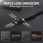 Triple Lens Borescope Inspection Camera, Teslong Professional Endoscope with Light, Digital Video Scope Camera, 5" IPS Screen, Waterproof Flexible Cable for Automotive/Home/Wall/Pipe/Car (5FT)