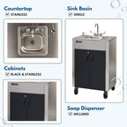 Ozark River Portable Sinks Elite LS1, Free Standing Portable Concession Sink, Commercial Restaurant Portable Sink with Hot Water, Stainless Food Service Sink, Black Doors-Black Edges