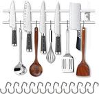 YIIYIIN 18 Inch Magnetic Knife Holder for Wall Mount-Magnetic Knife Strips with 12 Hook-304 Stainless Steel Wall Magnetic Knife Bar Rack-Knife Block-Knife Rack-Utensil Hanger-Kitchen Utensil Holder