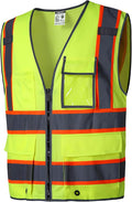 SKSAFETY 10 Pockets Safety Vest, Class 2 High Visibility Security with Zipper Back Mesh, Hi Vis Vest with Reflective Strips, ANSI/ISEA Standard, Construction Work Vest for Men ＆ Women （Lime, 2XL）