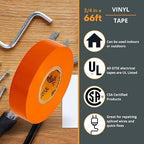 GTSE Orange Electrical Tape, 1 Roll – Waterproof, Industrial Grade Vinyl, 3/4 in x 66ft– Strong Self-Adhesive PVC Electric Tape for Wire Insulation, 7 Mil, 600V – UL/CSA Listed