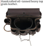 FESA Leather Electrician Tool Pouch - 13-in-1 Top Grain Leather Electrician Pouch w/Steel Hammer Loop, Tape Measure Clip, Tape T-Chain & 6 Pockets - Fits Belts up to 3" - Handcrafted