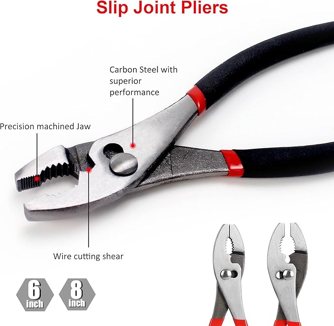 FASTPRO 7-Piece Utility Pliers and Wrench Set, Includes 8" Adjustable Wrench, 8" Groove Joint, 8" & 6" Slip Joint, 6" Long Nose, 6" Diagonal and 6" Linesman Pliers, Dipped Handle