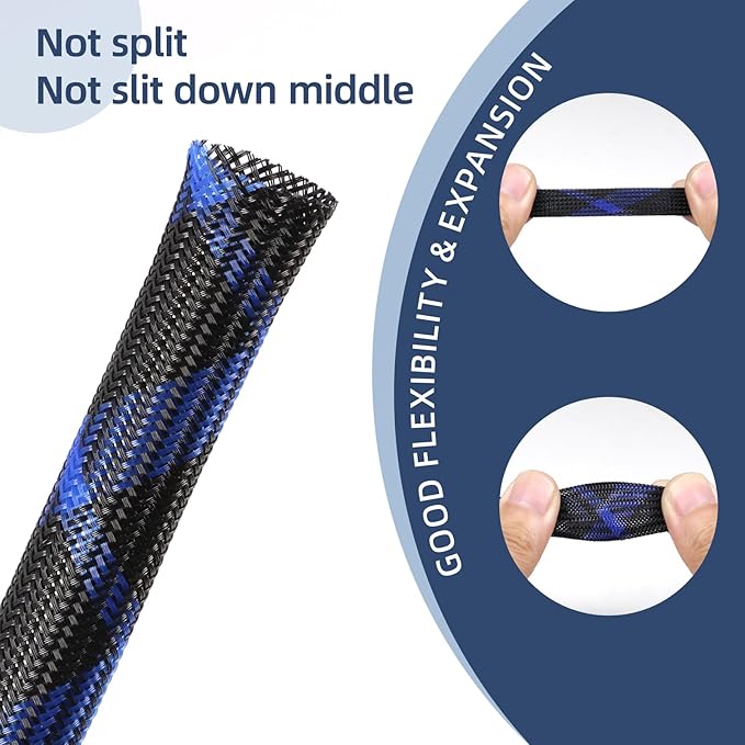 Expandable Braided Sleeving, PET Automotive Wire Loom, Flexible Cable Management for Audio Video and Other Home Device, Cord Protector from Pets (Black Purple, 1/2" x 25ft)