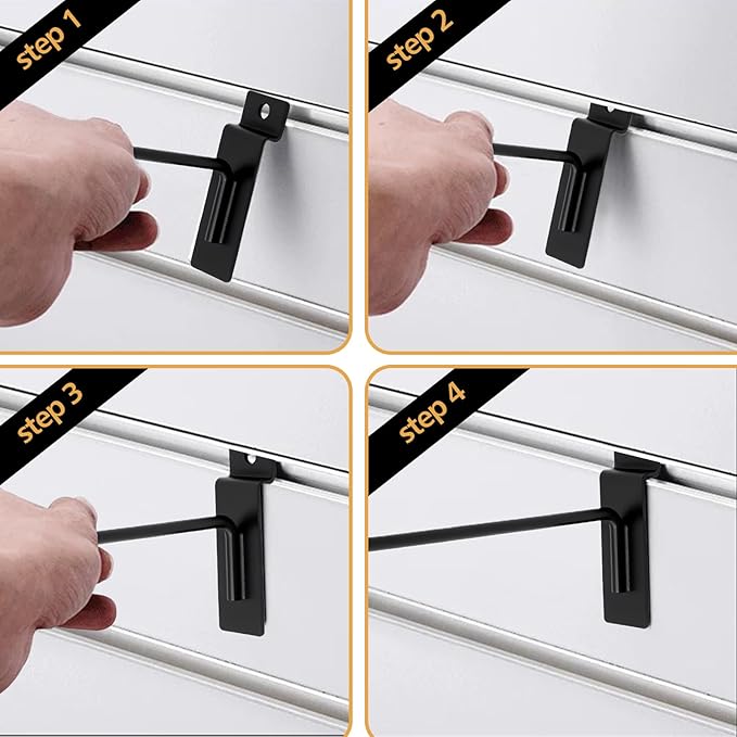 Slatwall Hooks Assortment Kit, 30 Pcs 4" Black Metal Display Hooks for Slat Wall Panels, Garage Storage, Pegboard, Gridwall, Retail Store Organization Accessories