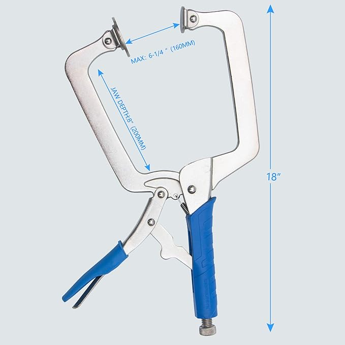 DRAGONITE Heavy Duty C Clamp, Vise Grip Locking Pliers With Swivel Pads, 18 Inch Face Clamp for Woodworking, Welding and Pocket Hole Joinery, 2 Piece