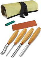 BeaverCraft Wood Carving Gouges Chisels Kit SC01 - Wood Spoon Carving Chisel Set - Whittling Tools Includes Radial Gouges, Flat Chisel, Bent Gouge, Leather Strop & Rolling Pouch