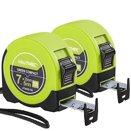 HAUTMEC Tape Measure 25ft with Dual Scale Metric and Imperial 1/8 Fractions Measuring Tape Compact Economical for Home DIY Renovations Crafting Quick Fixes HT0325-2PC