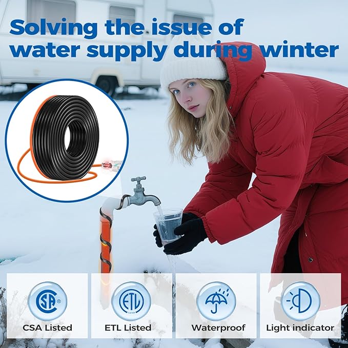 5W/FT 120V Pipe Heat Tape 120FT (3FT-200FT) - Freeze Protection Heating Cable for Metal/Plastic Water Pipes, Maintains Flow at -40°F